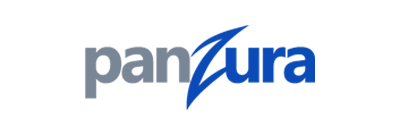 Panzura logo in blue and grey colors on a white background.