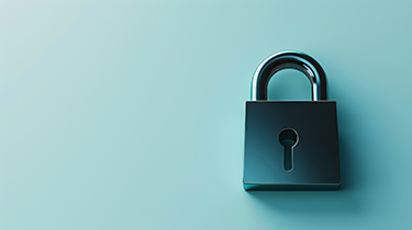 A metal padlock representing security, placed on a blue gradient background. Symbolizes safety, protection, and security concepts.