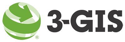 "3-GIS logo with a green globe and arrow design."