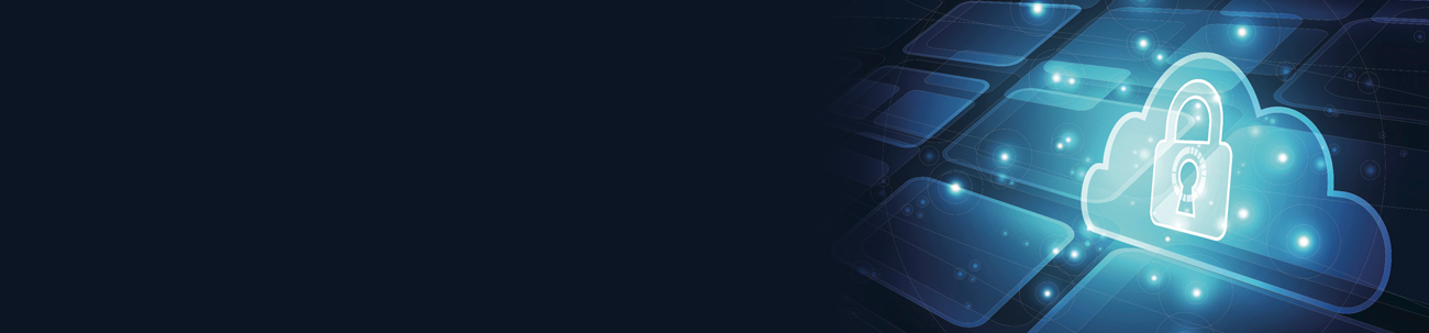 Digital illustration of a cloud with security locks, representing AWS cloud security, on a blue technology background banner.