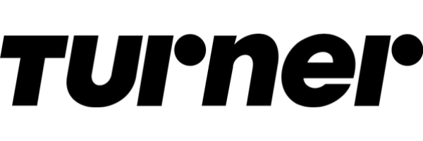 "Turner logo in bold black lowercase letters with stylized dots over the 'u' and 'i'."