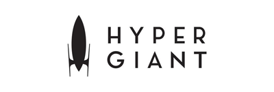 "Hyper Giant logo with a black rocket icon to the left of the text."