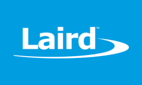 Logo of Laird Technologies, featuring the word 'Laird' in white text on a blue background with a swoosh design.