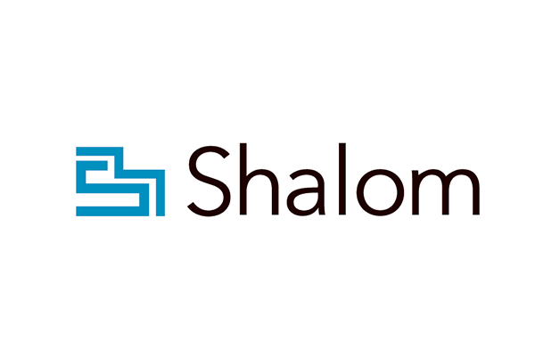 Logo for Shalom by MK System, featuring a blue geometric symbol and the text 'Shalom'.