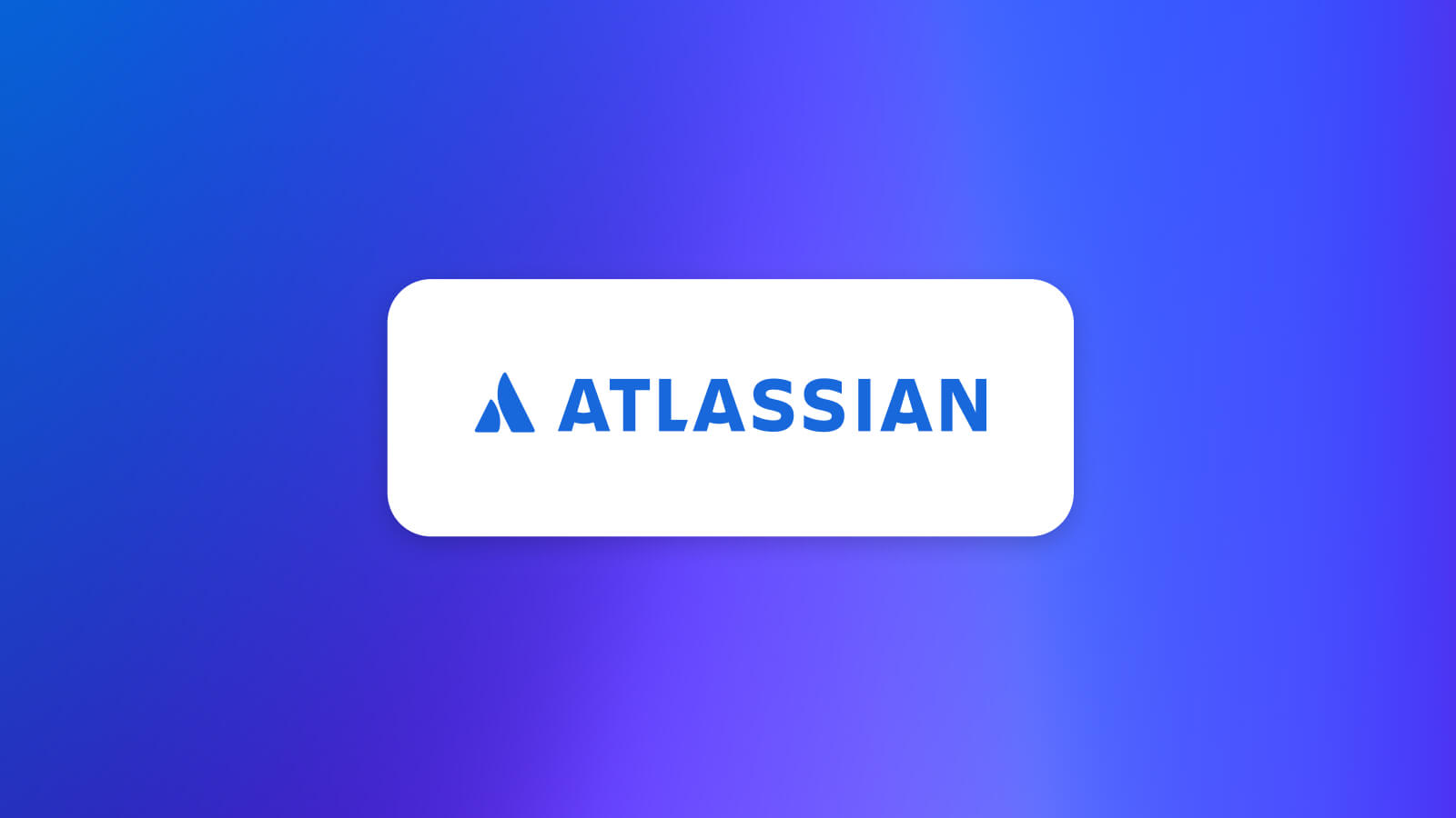 The image shows the logo of Atlassian, displayed on a blue and purple gradient background. The logo features a stylized "A" with a blue and white color scheme, set against a white square background. The design is minimalist and modern, with the brand name "Atlassian" written in a bold, sans-serif font below the "A" symbol.