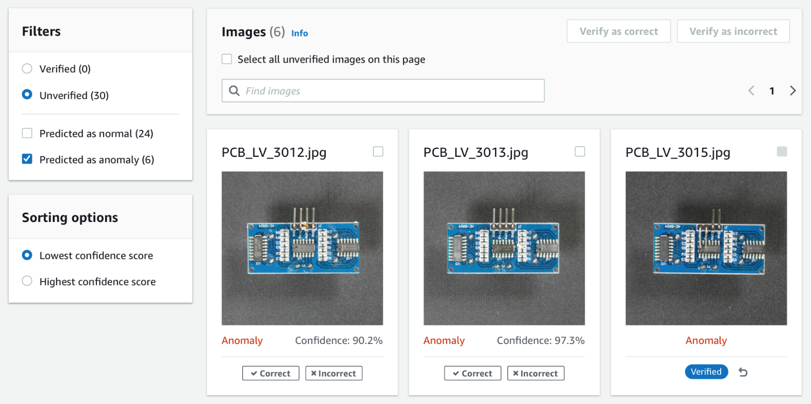 Amazon Lookout for Vision トライアル異常検出タスクとフィードバック