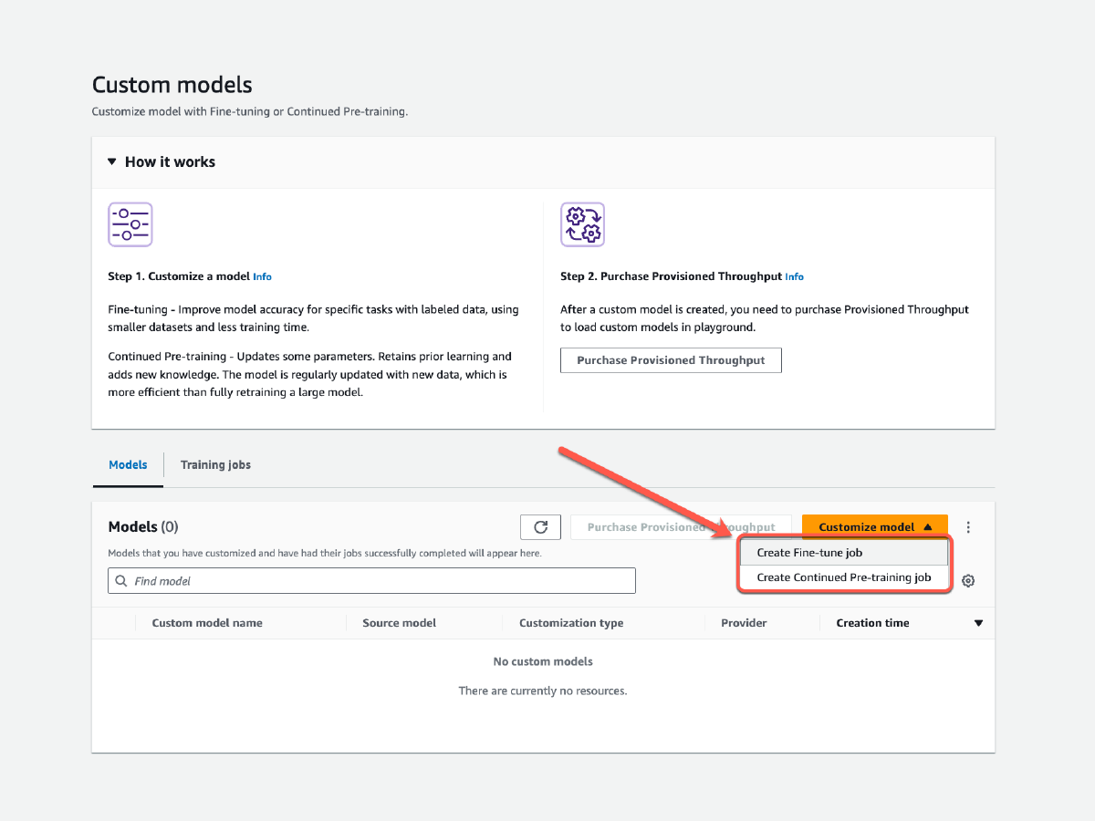 Konfigurationsseite mit den Einstellungen für das per Fine-Tuning abgestimmte Modell