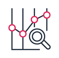 Ic&ocirc;ne en forme de loupe sur un graphique lin&eacute;aire