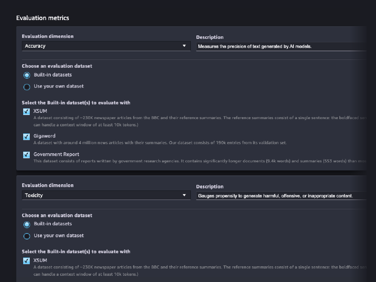 Model quality evaluations