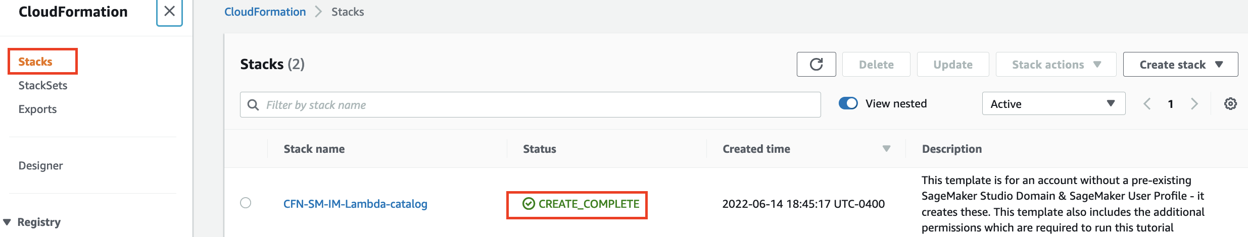 準備用於機器學習的資料 &ndash; 檢查 CloudFormation 堆疊狀態