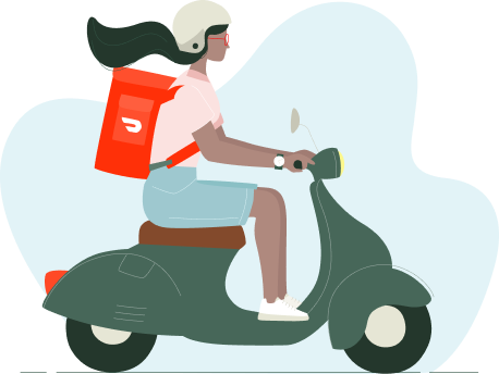 スクーターに乗った DoorDash の配達ドライバー - イラスト