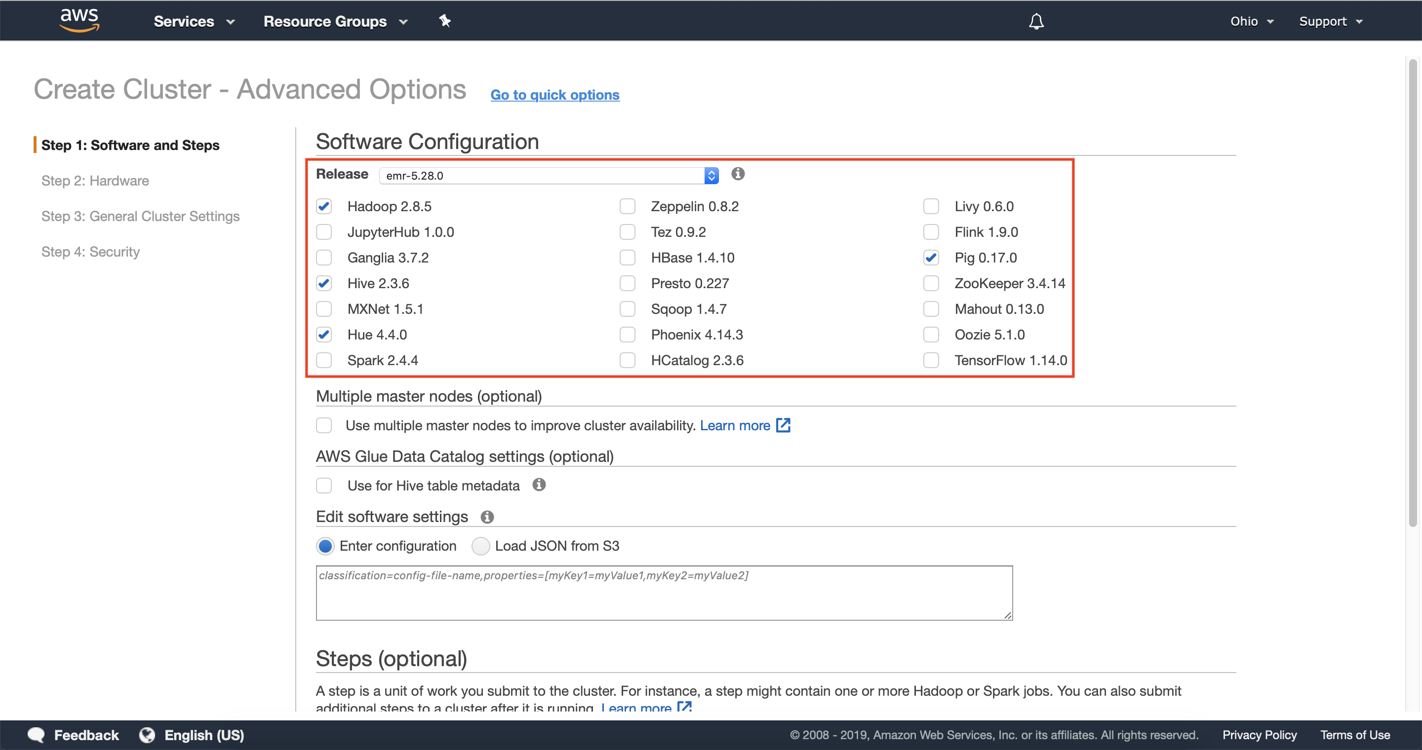 Select the software required for your cluster