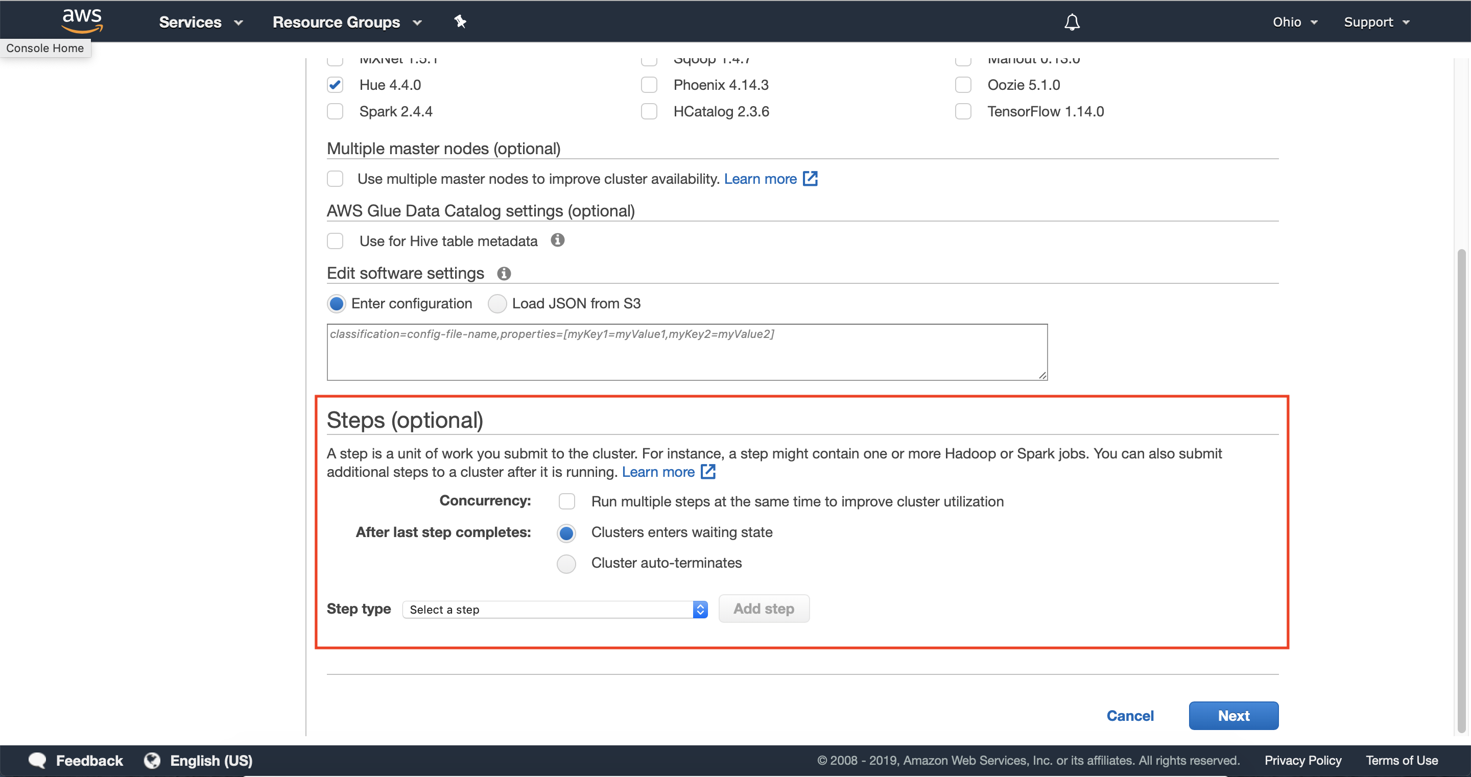 Configure any steps you'd like your cluster to execute once provisioned