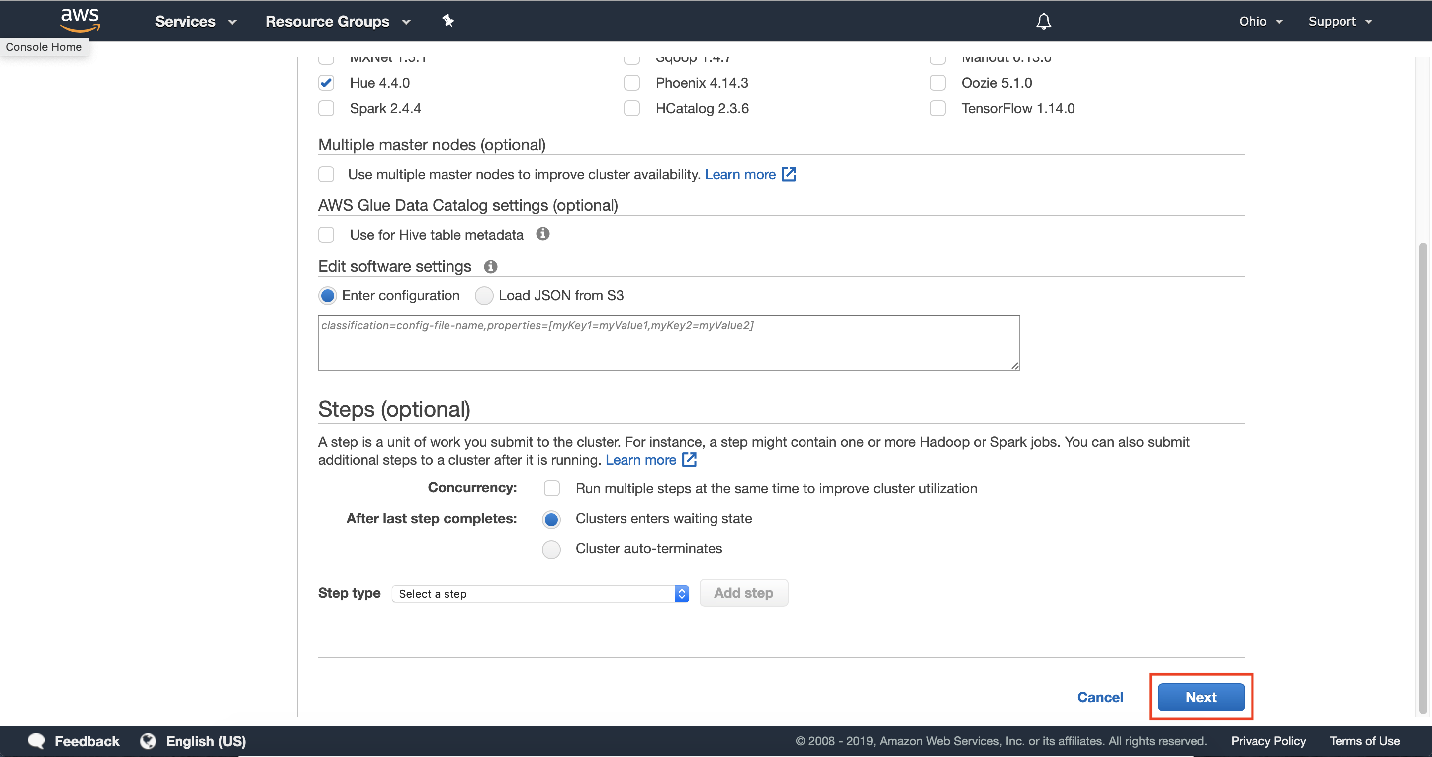 Review configuration and continue