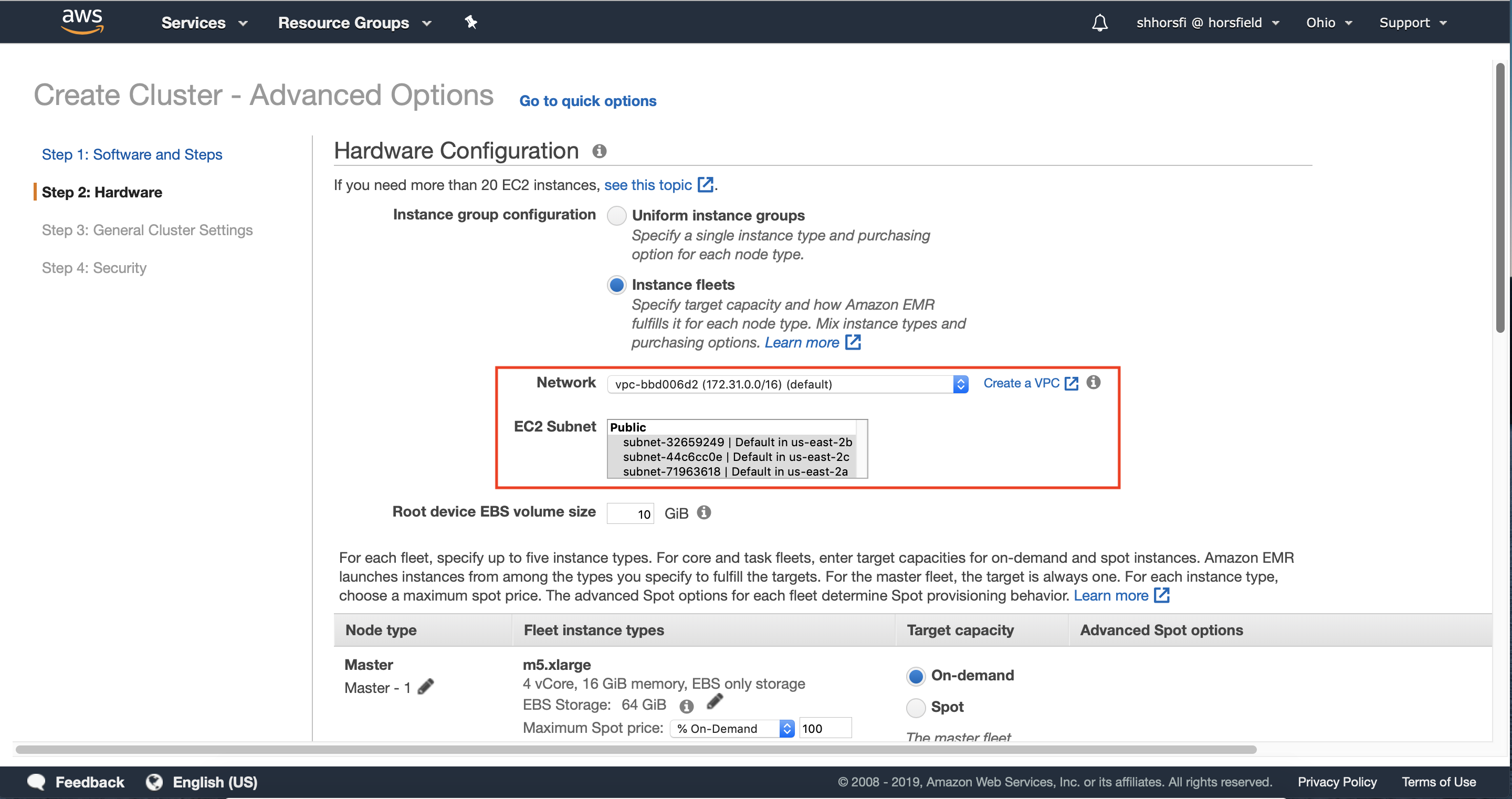 Select VPC and subnets