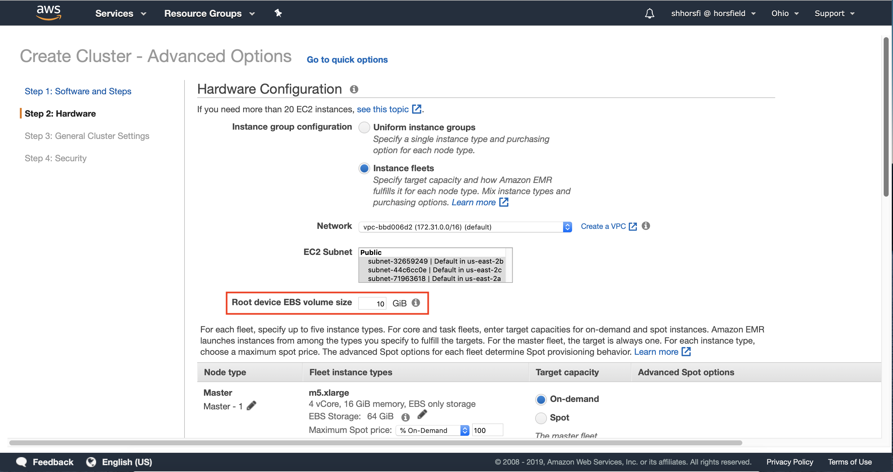 Configure root device EBS volume size