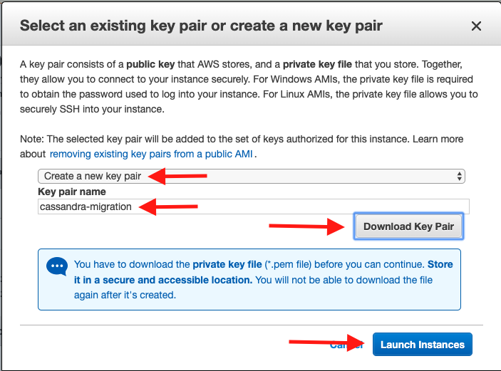 Choose a key pair to allow SSH access to your new Amazon EC2 instance