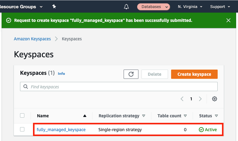 Choose your keyspace to view more details about it