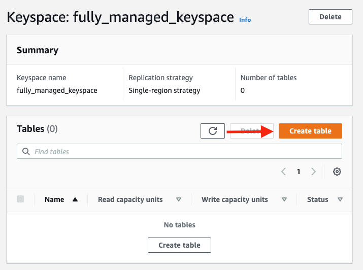 Choose &quot;Create table&quot; to open the table creation wizard