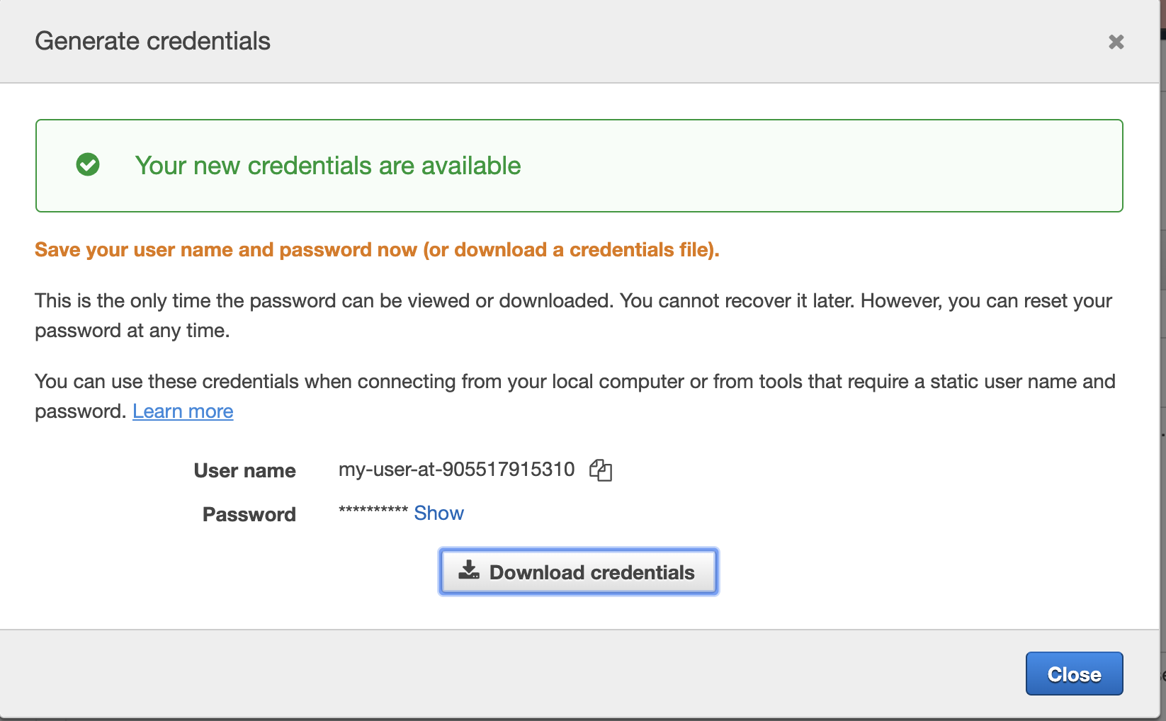 Download the service-specific credentials