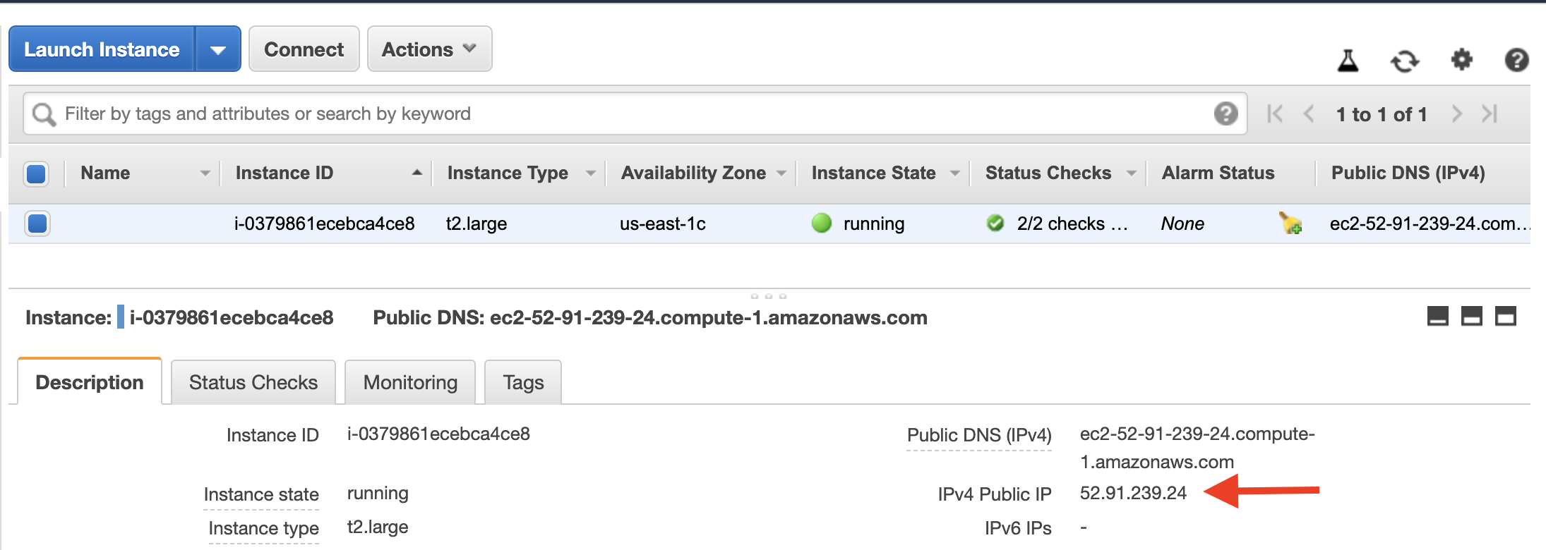 Copy the &quot;IPv4 Public IP&quot; address of your Amazon EC2 instance