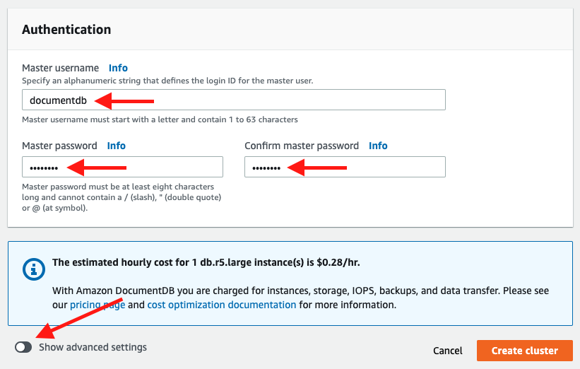 Establish your database's authentication settings