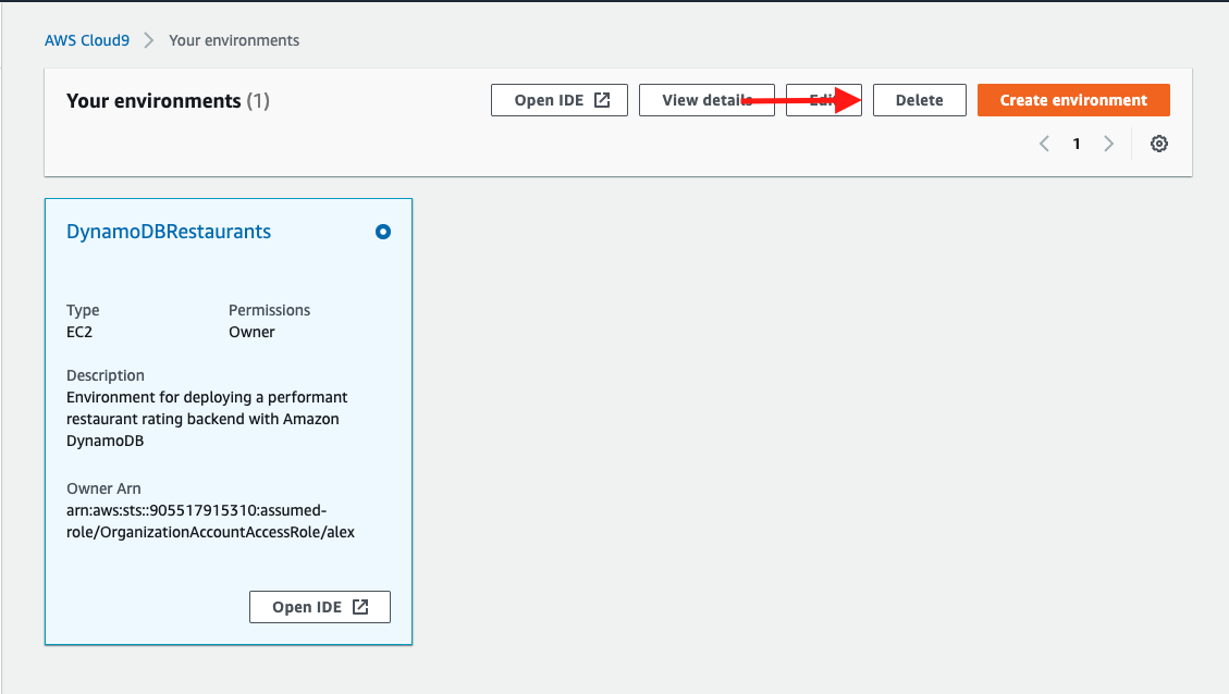 Deleting the AWS Cloud9 development environment