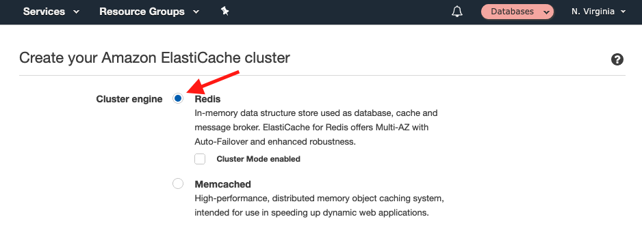 Choose &quot;Redis&quot; in the &quot;Cluster engine&quot; settings