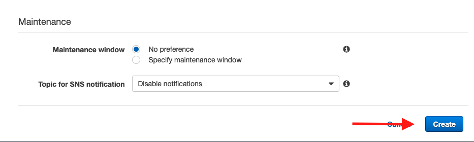 Choose &quot;Create&quot; to create your Redis instance