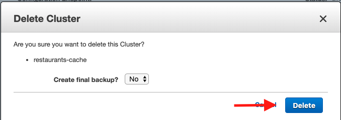 Choose &quot;Delete&quot; to delete the cluster