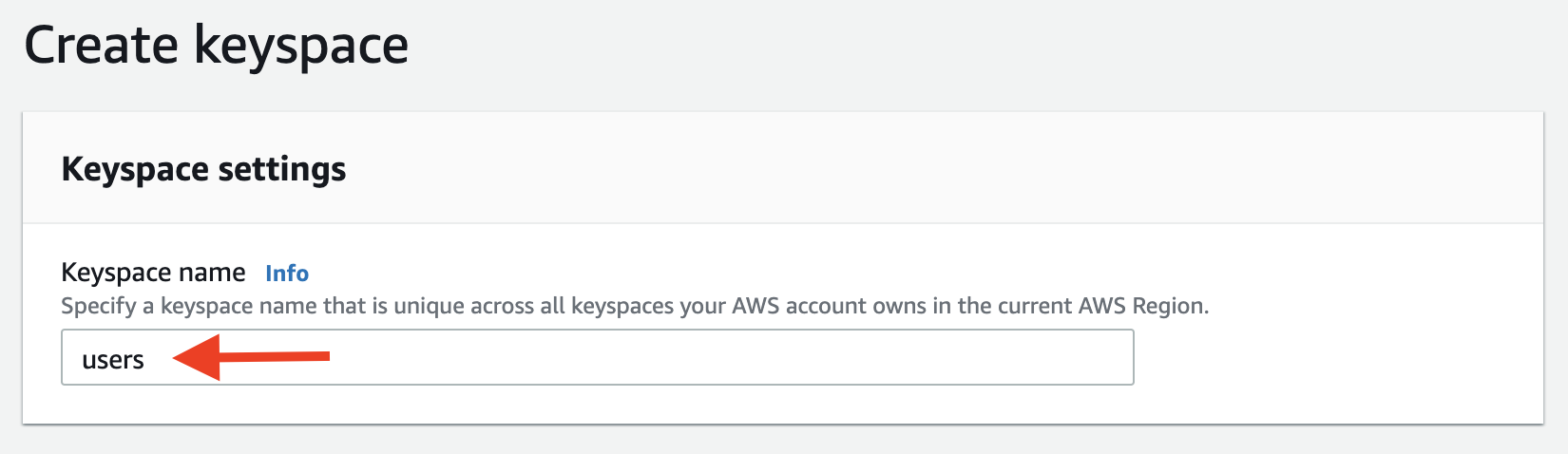 Give your keyspace the name &quot;users&quot;