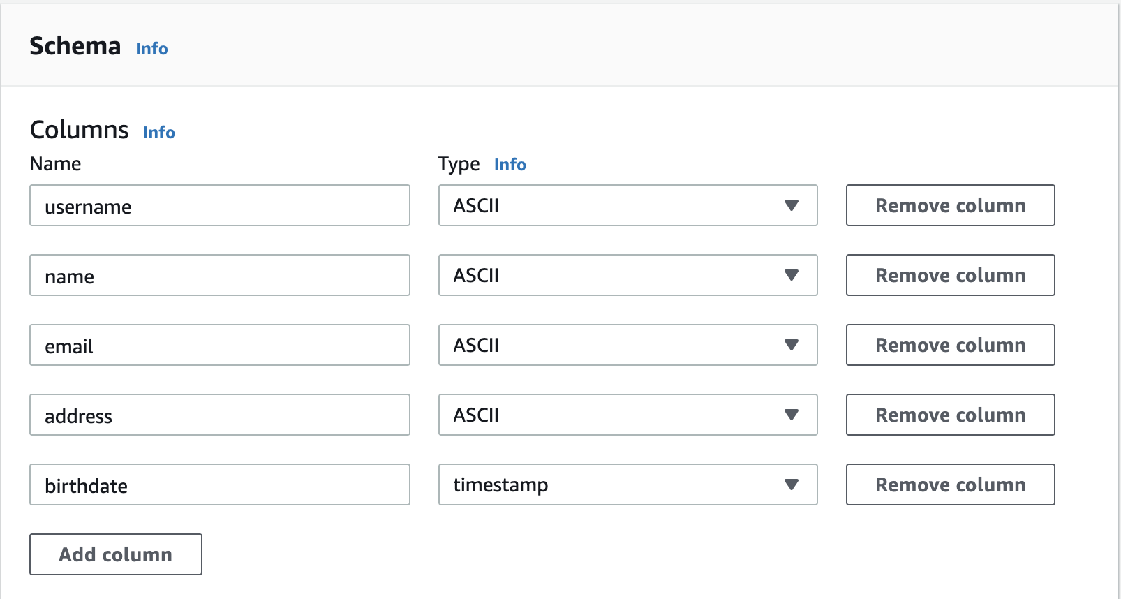 Declare your table's schema in the table-creation wizard