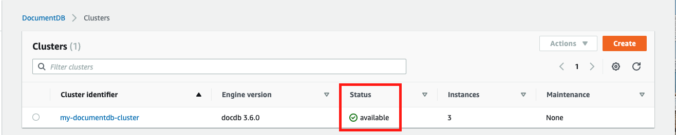 When your Amazon DocumentDB cluster&rsquo;s storage volume is ready for use, its status is &quot;available&quot;