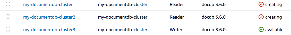 When your cluster&rsquo;s &quot;Writer&quot; instance shows a status of &quot;available,&quot; move to the next module