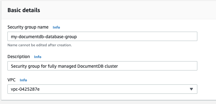 Give your security group a name and description, and then choose the VPC to which you want your security group to belong