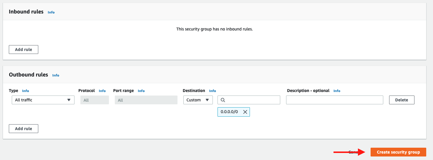 Choose &quot;Create security group&quot; to create your security group