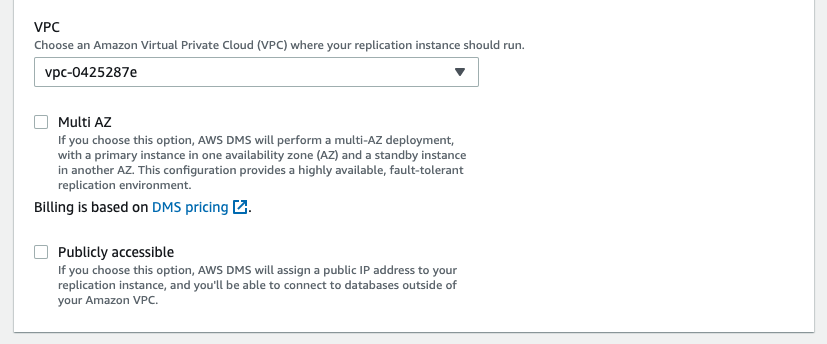 Continue configuring your replication instance