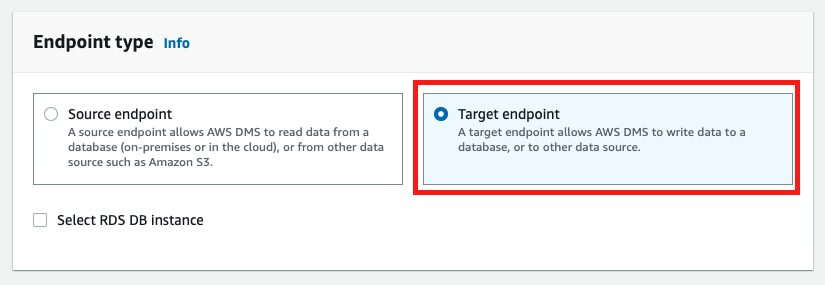 Choose to create a &quot;Target endpoint&quot;