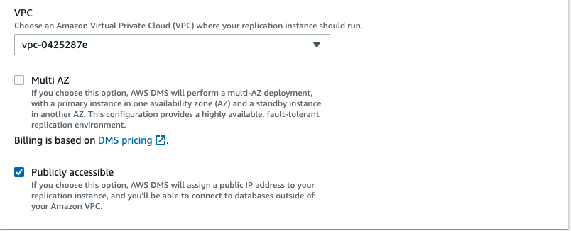 Continue configuring your replication instance