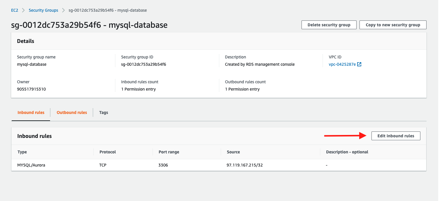 Choose &quot;Edit inbound rules&quot; for your security group