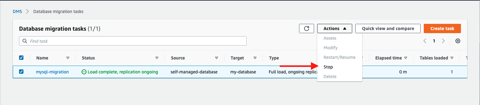 Stop the database migration task