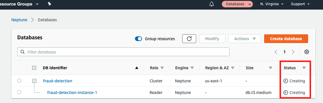 As your database is being provisioned, its &quot;Status&quot; is &quot;Creating&quot;