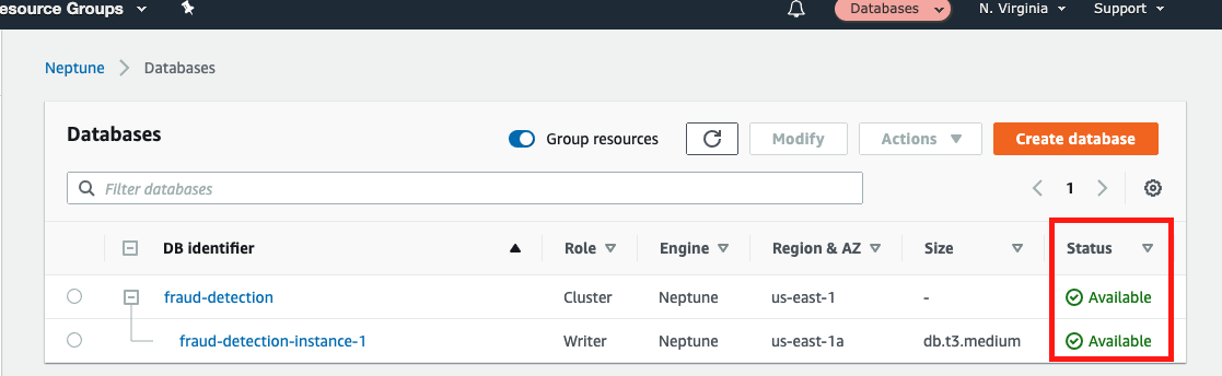 When your database is ready, its &quot;Status&quot; is &quot;Available&quot;