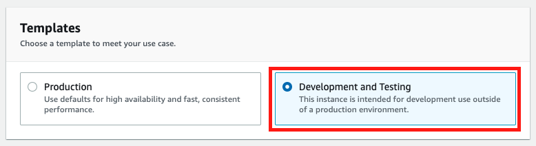 Choose the &quot;Development and Testing&quot; template