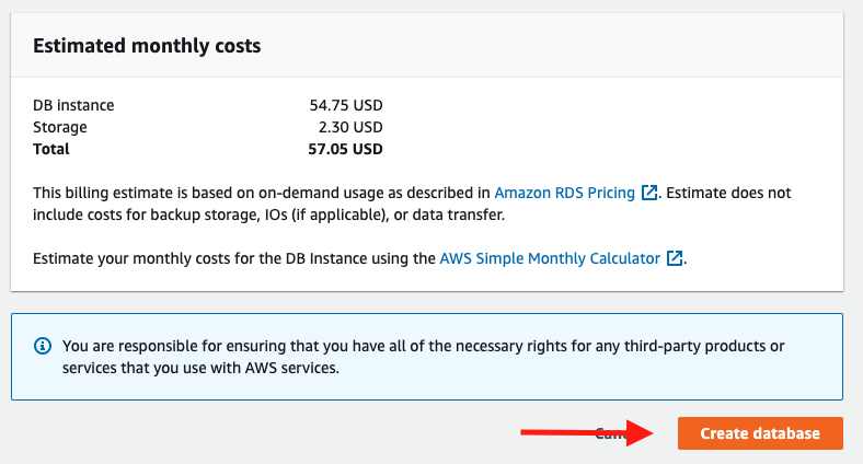 Choose &quot;Create database&quot; to create your database