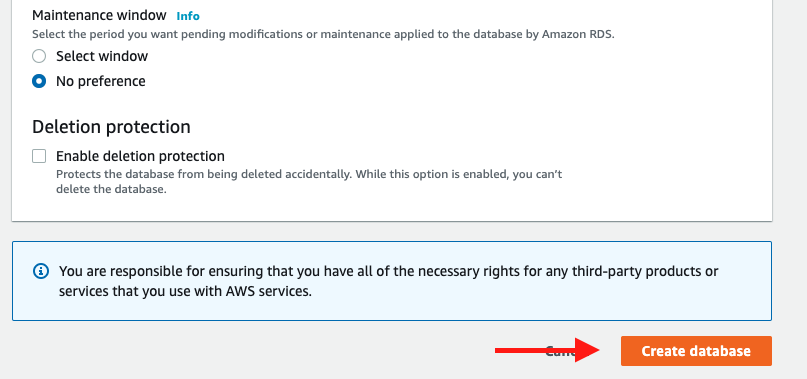 Choose &quot;Create database&quot; to create your database