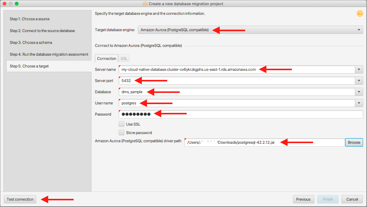 Configure the connection to your target Aurora database