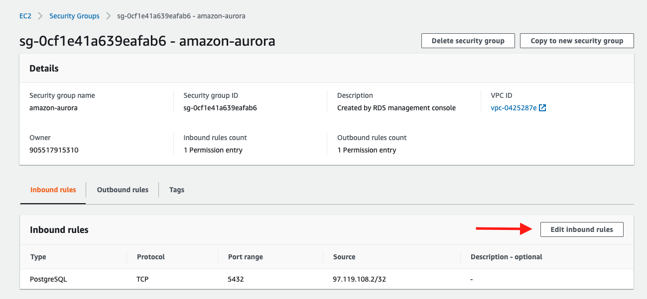 Choose to &quot;Edit inbound rules&quot; for your security group