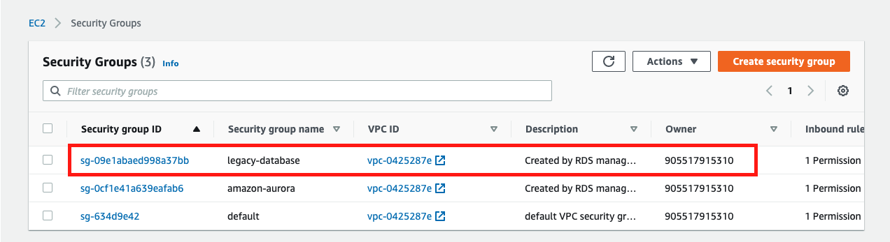 Find the security group you attached to your Oracle database instance and your replication instance and choose it