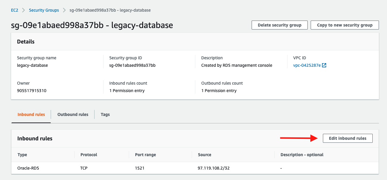 Choose to &quot;Edit inbound rules&quot; for your security group